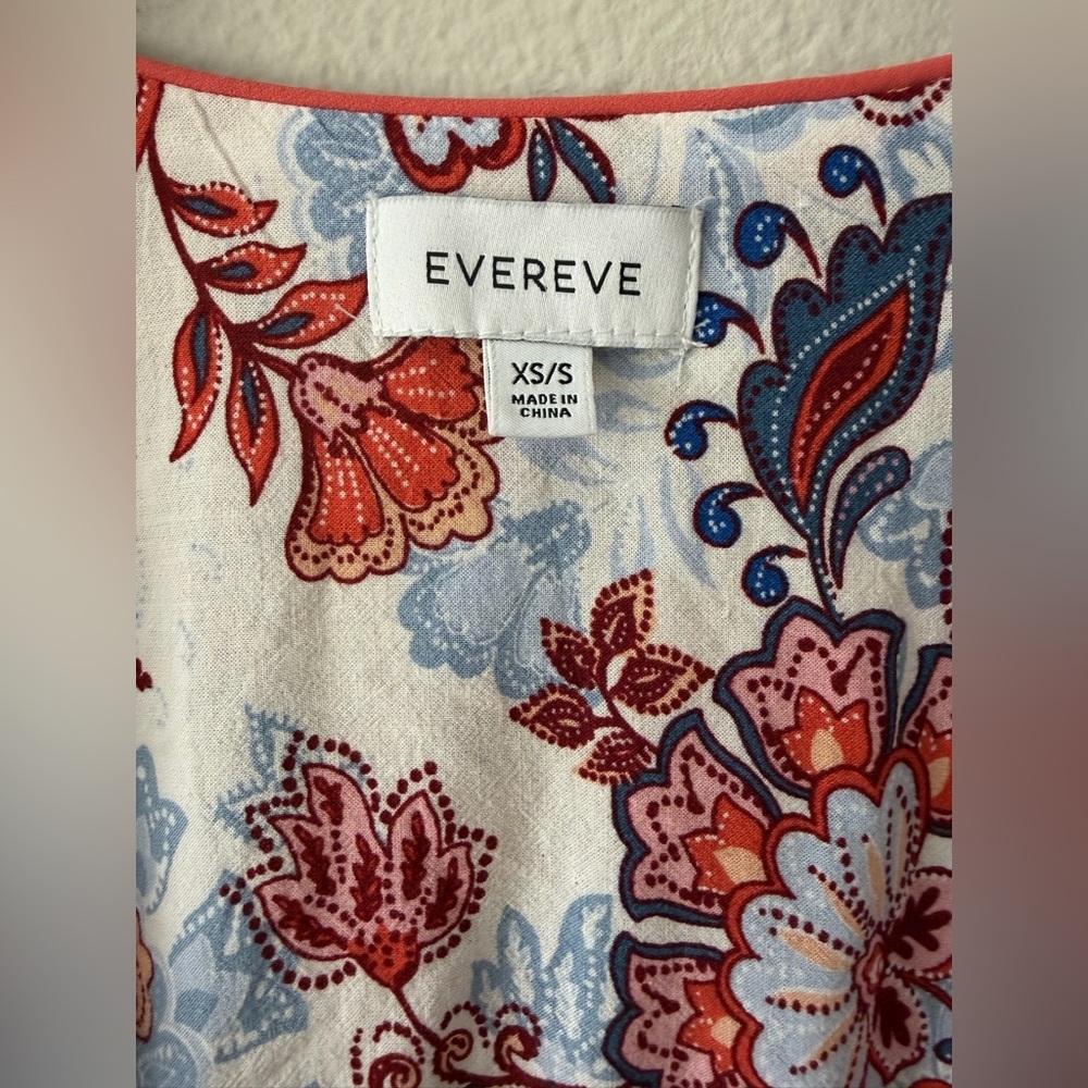 Evereve Penny Floral Kimono Linen Open Blouse Red Blue Women Small Extra Small - Picture 5 of 12